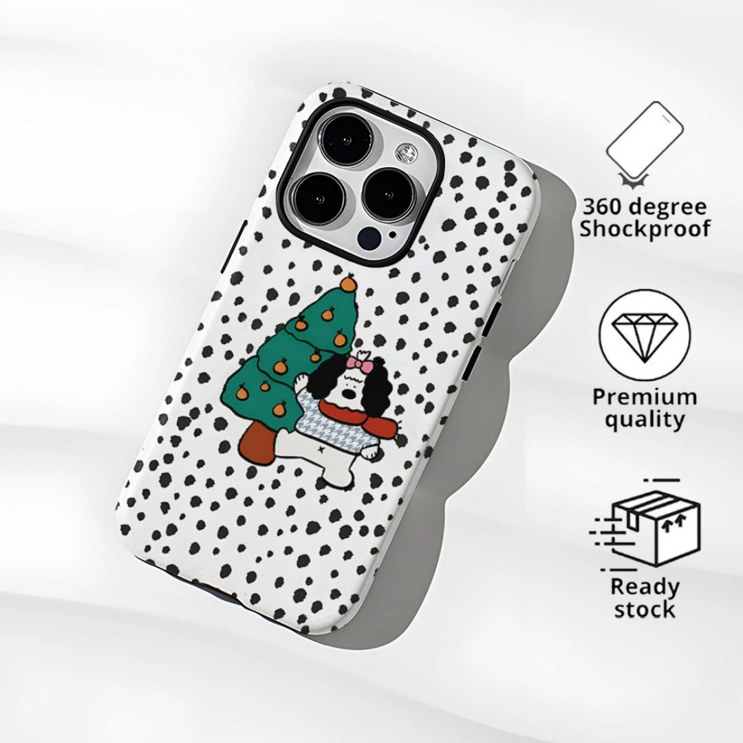 Ameigas Christmas Puppy iPhone Case for iPhone 17 Pro Max / 16 / 13 — Cute Cartoon Double-Layer Hard Film Cover, Shockproof & Anti-Scratch