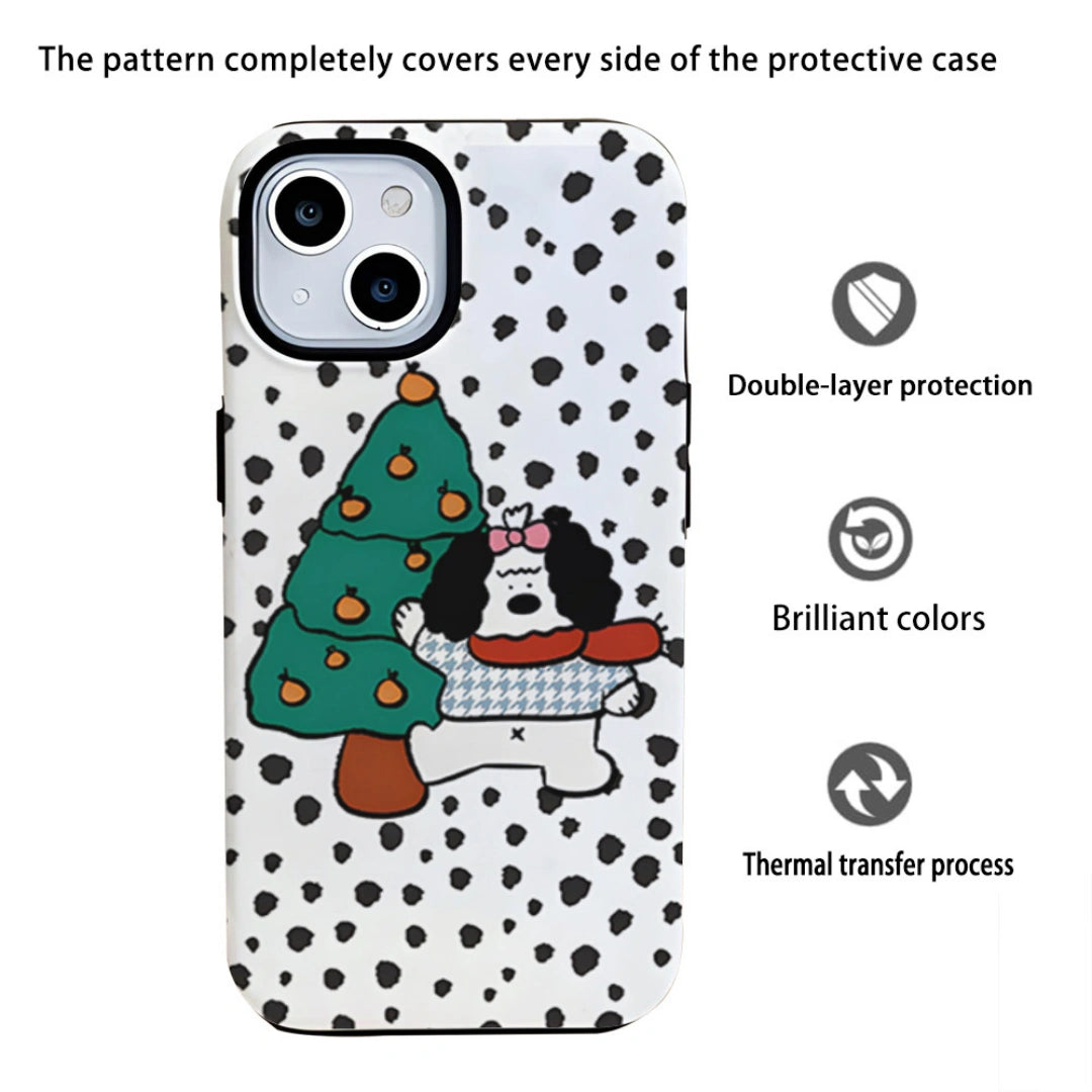 Ameigas Christmas Puppy iPhone Case for iPhone 17 Pro Max / 16 / 13 — Cute Cartoon Double-Layer Hard Film Cover, Shockproof & Anti-Scratch