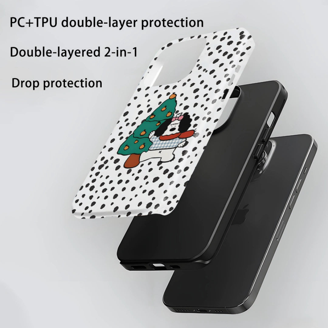 Ameigas Christmas Puppy iPhone Case for iPhone 17 Pro Max / 16 / 13 — Cute Cartoon Double-Layer Hard Film Cover, Shockproof & Anti-Scratch