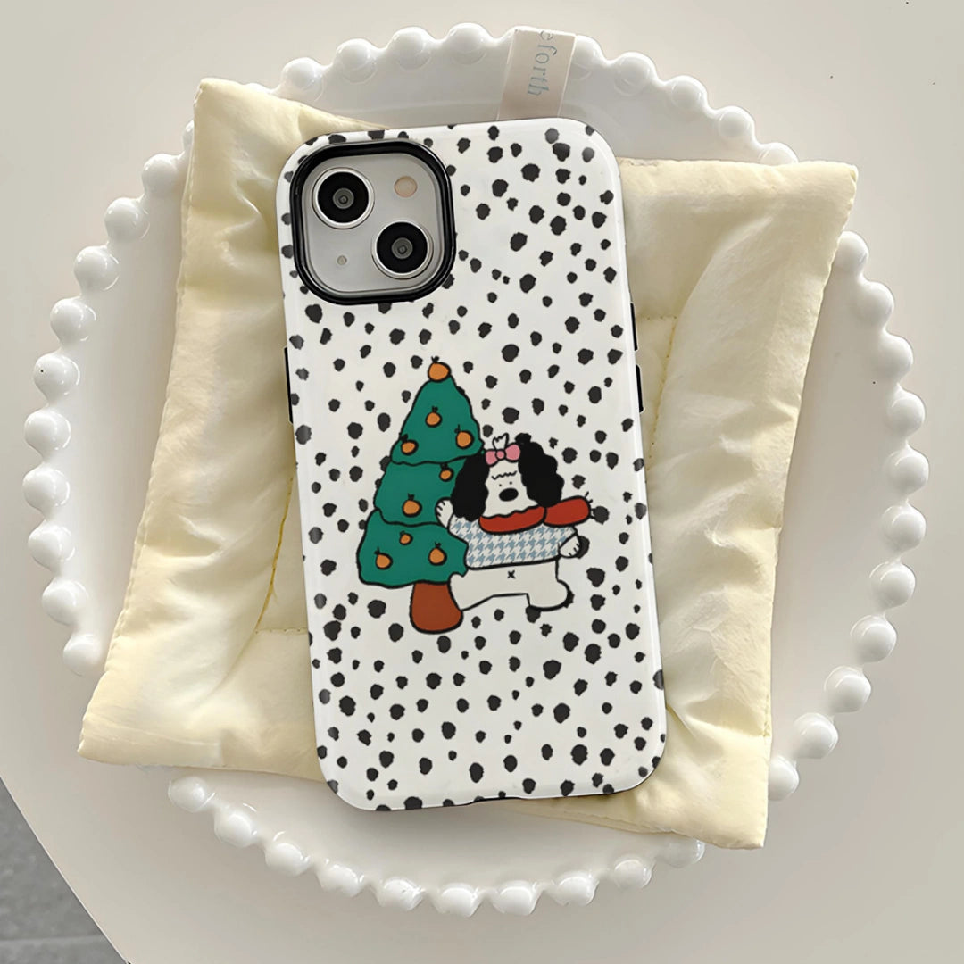 Ameigas Christmas Puppy iPhone Case for iPhone 17 Pro Max / 16 / 13 — Cute Cartoon Double-Layer Hard Film Cover, Shockproof & Anti-Scratch
