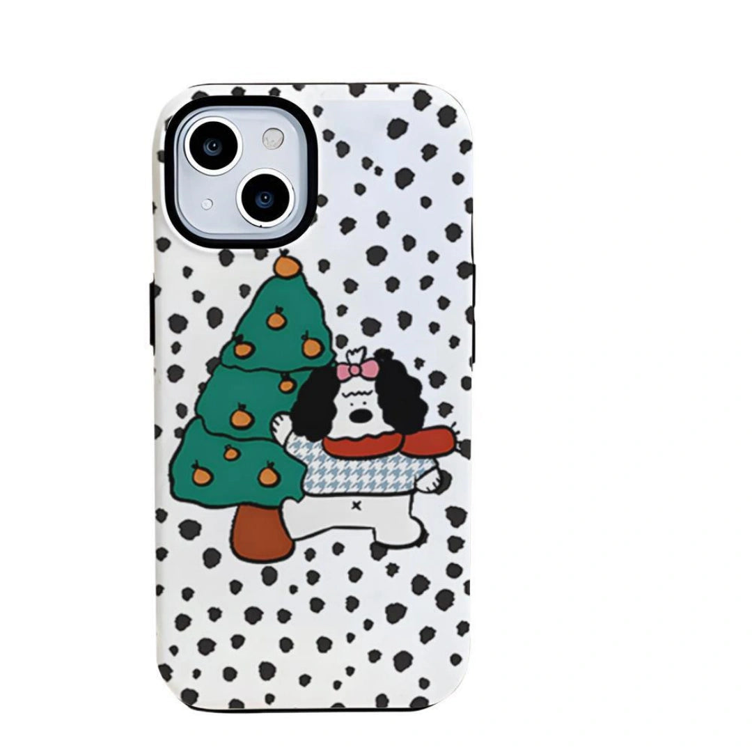 Ameigas Christmas Puppy iPhone Case for iPhone 17 Pro Max / 16 / 13 — Cute Cartoon Double-Layer Hard Film Cover, Shockproof & Anti-Scratch