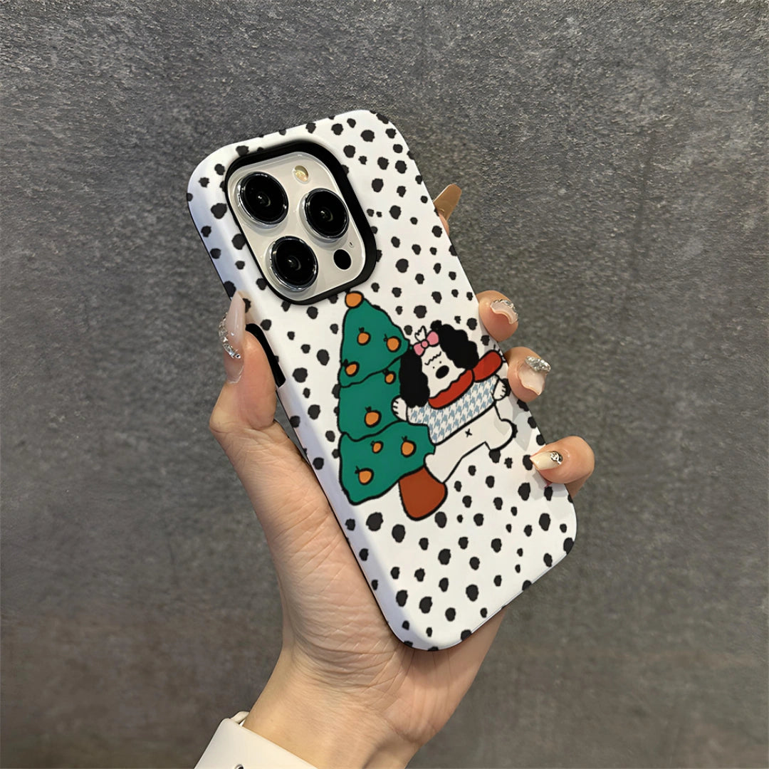 Ameigas Christmas Puppy iPhone Case for iPhone 17 Pro Max / 16 / 13 — Cute Cartoon Double-Layer Hard Film Cover, Shockproof & Anti-Scratch