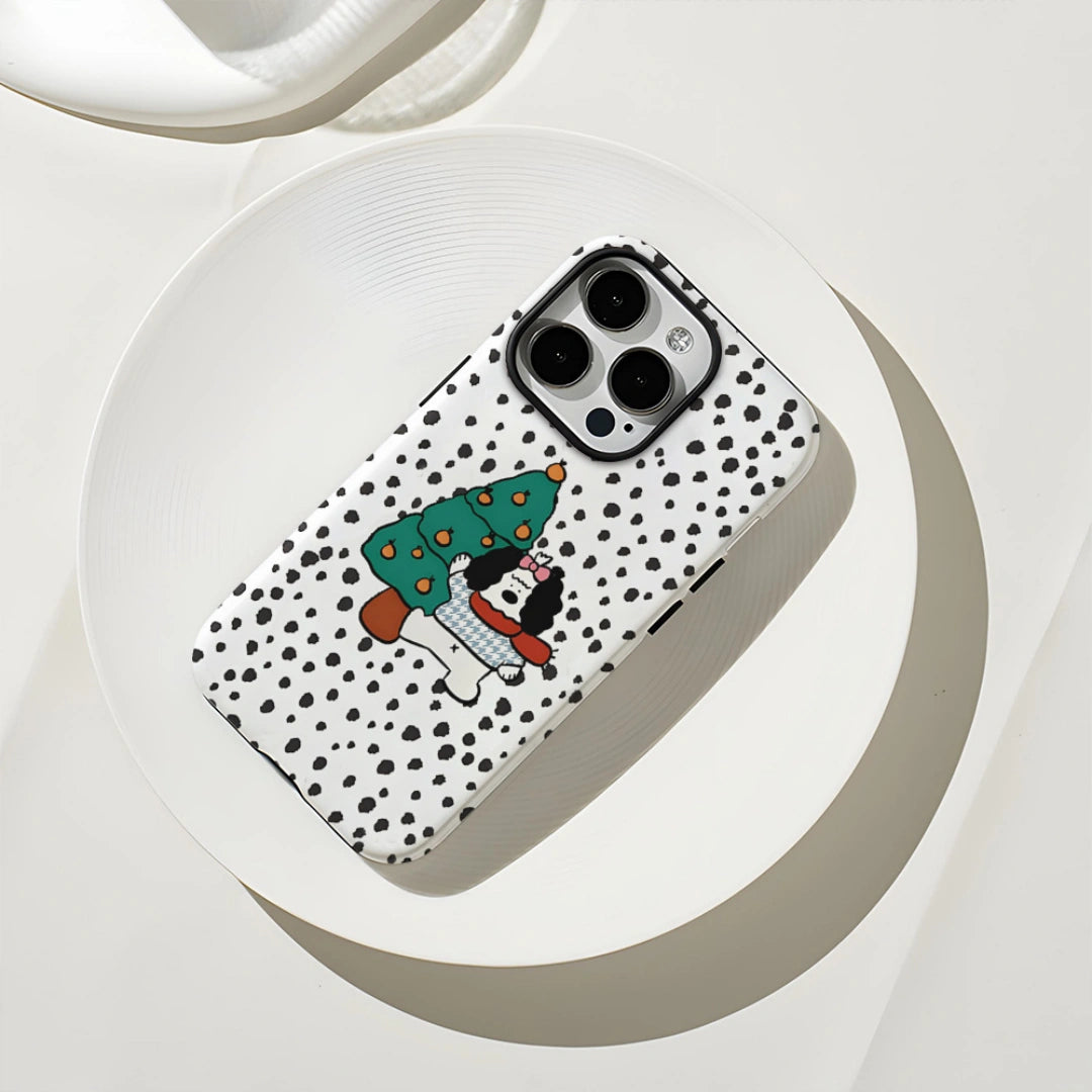 Ameigas Christmas Puppy iPhone Case for iPhone 17 Pro Max / 16 / 13 — Cute Cartoon Double-Layer Hard Film Cover, Shockproof & Anti-Scratch