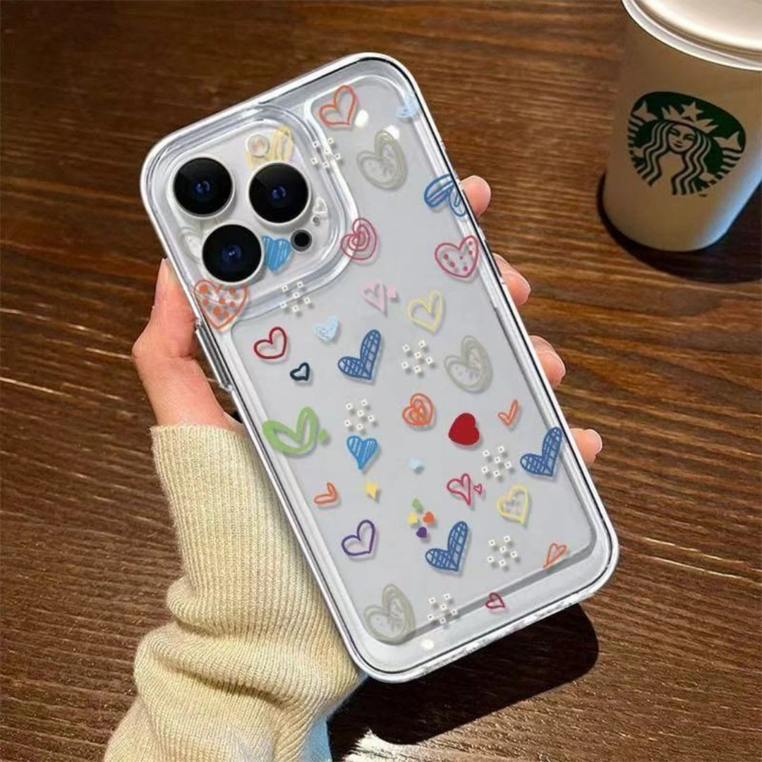 Ameigas Colorful Heart Clear TPU Shockproof iPhone Case for iPhone 17 Pro Max