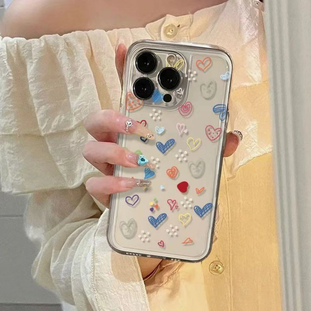 Ameigas Colorful Heart Clear TPU Shockproof iPhone Case for iPhone 17 Pro Max