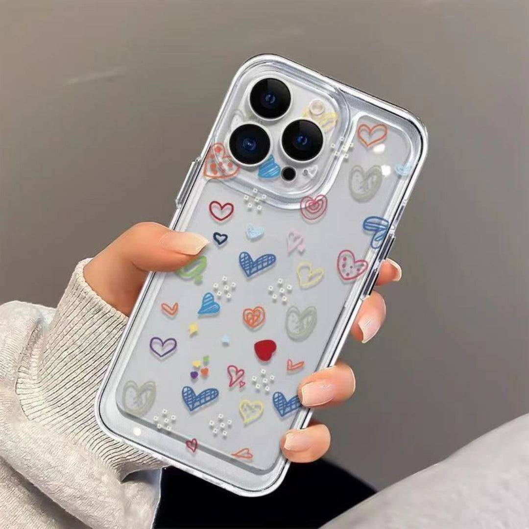 Ameigas Colorful Heart Clear TPU Shockproof iPhone Case for iPhone 17 Pro Max