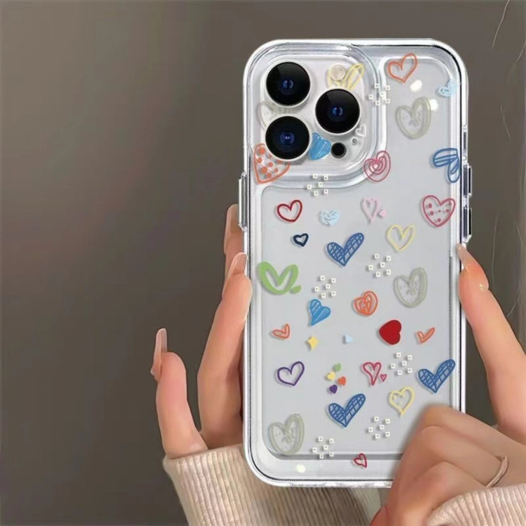 Ameigas Colorful Heart Clear TPU Shockproof iPhone Case for iPhone 17 Pro Max