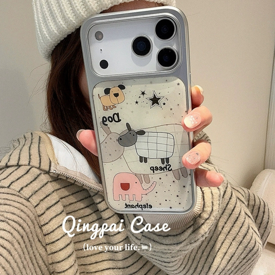 Ameigas Creative Abstract Sheep iPhone Case – Electroplated Border, Durable IMD Shockproof Hard Cover