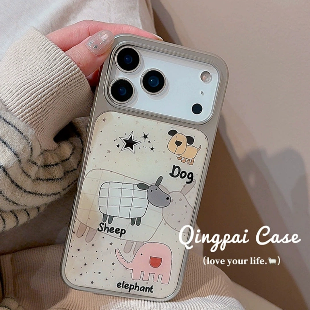 Ameigas Creative Abstract Sheep iPhone Case – Electroplated Border, Durable IMD Shockproof Hard Cover