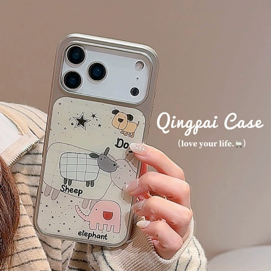 Ameigas Creative Abstract Sheep iPhone Case – Electroplated Border, Durable IMD Shockproof Hard Cover