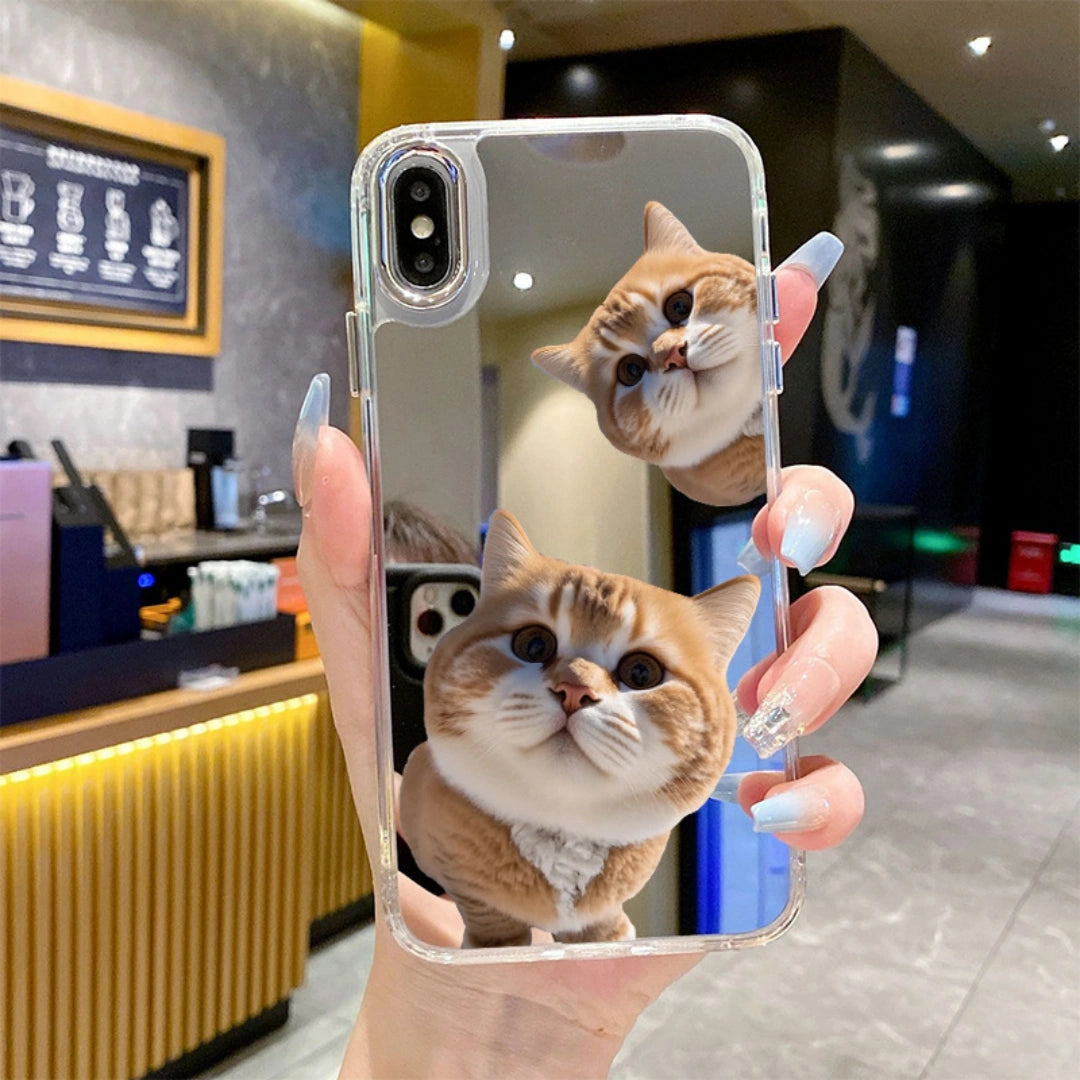 Ameigas Creative Cat iPhone Case — Cute Mirror Hard PC Cover with Built-In Mirror, Shockproof & Scratch-Resistant
