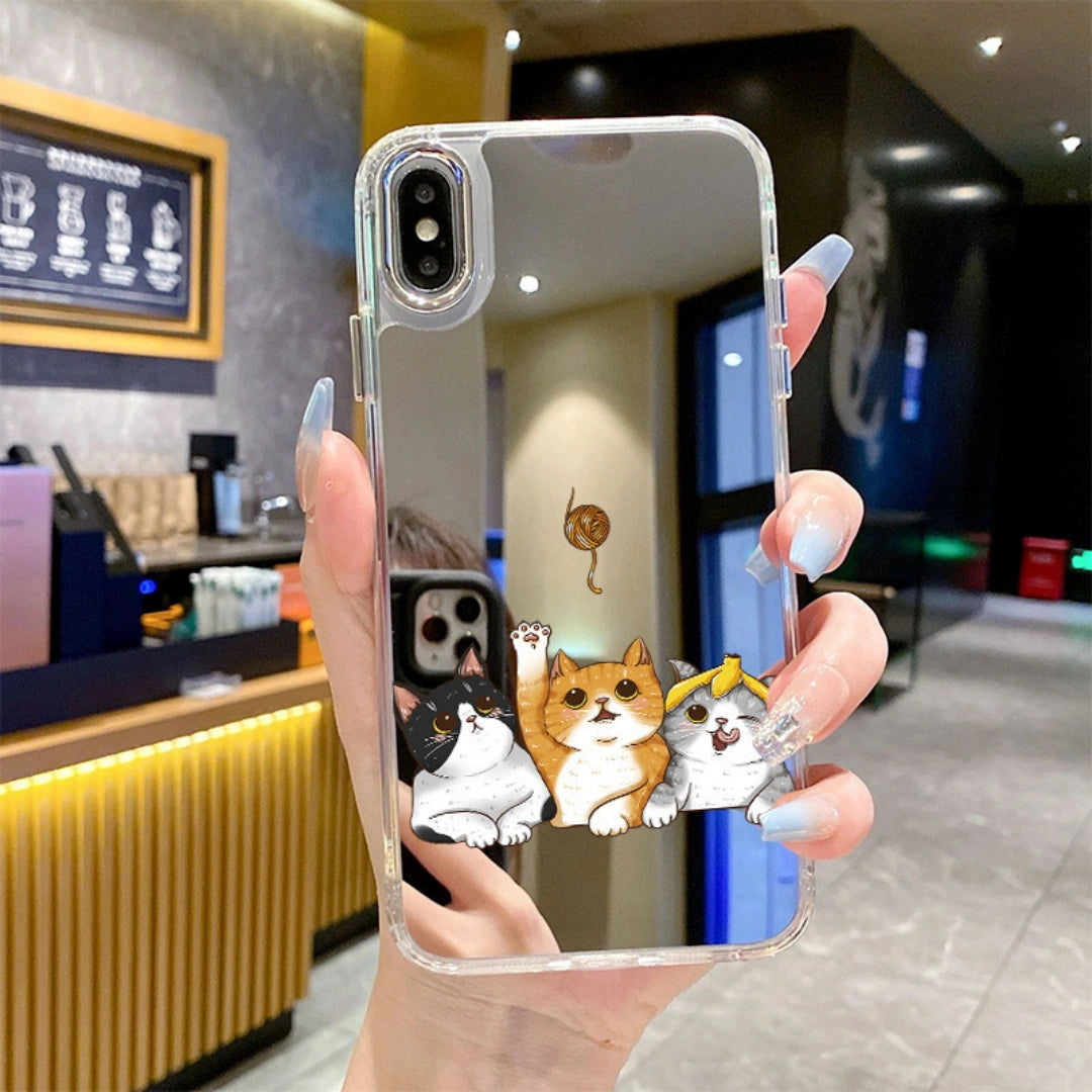 Ameigas Creative Cat iPhone Case — Cute Mirror Hard PC Cover with Built-In Mirror, Shockproof & Scratch-Resistant