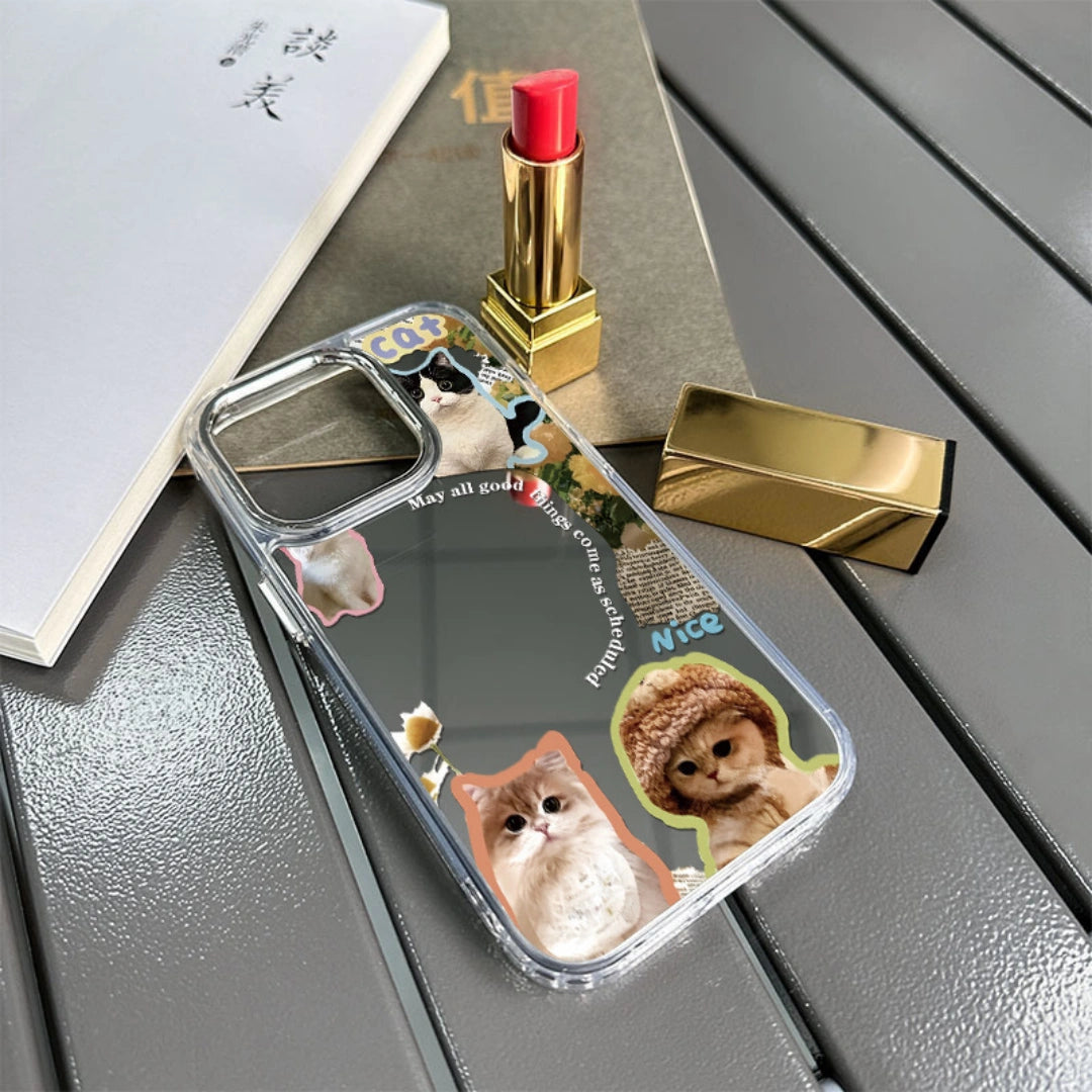 Ameigas Creative Cat iPhone Case — Cute Mirror Hard PC Cover with Built-In Mirror, Shockproof & Scratch-Resistant