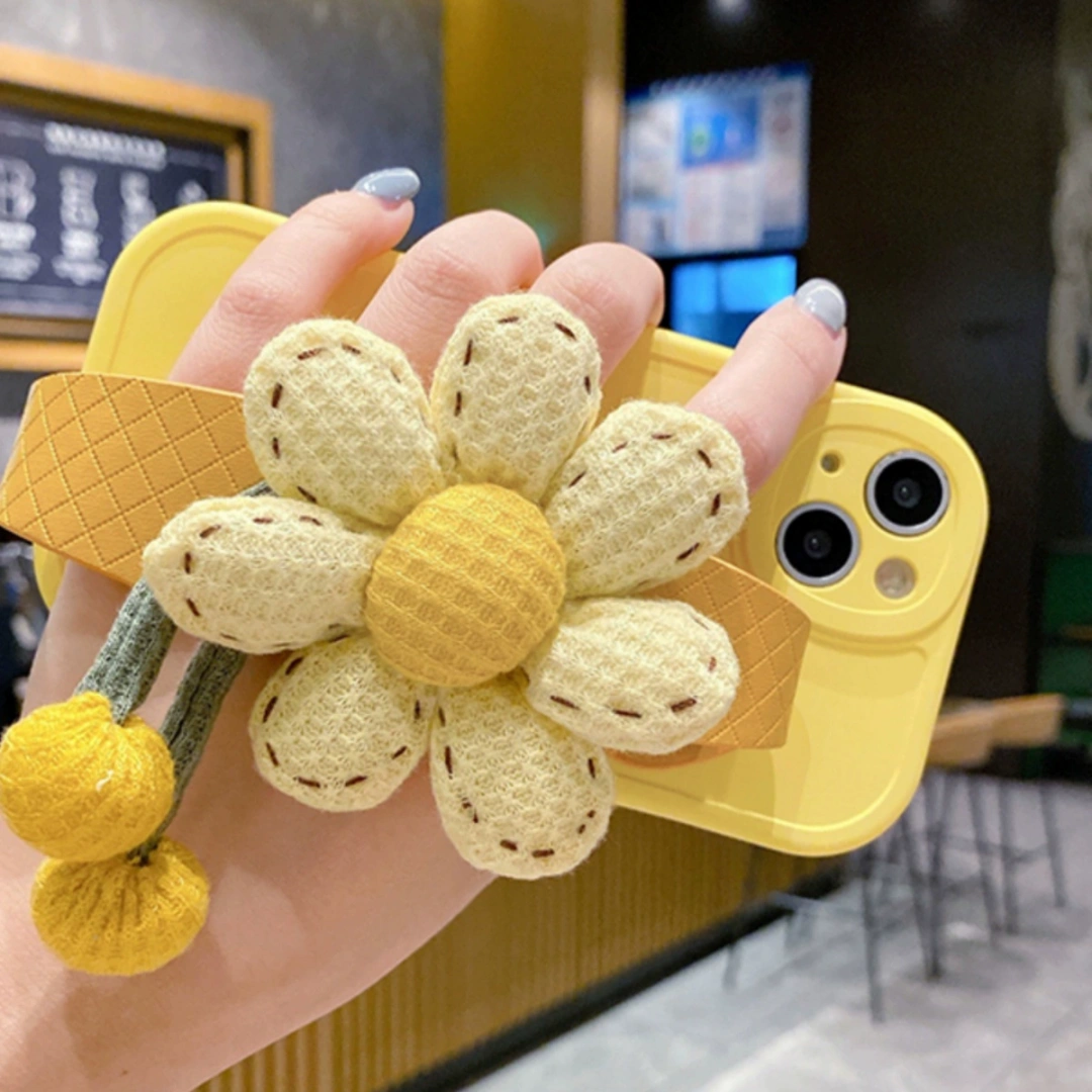 Ameigas Cute Pumpkin Flower iPhone 17 Case – Soft Silicone, Wrist Strap & Crossbody Design, Korean Style