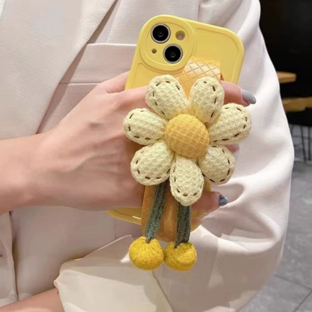 Ameigas Cute Pumpkin Flower iPhone 17 Case – Soft Silicone, Wrist Strap & Crossbody Design, Korean Style