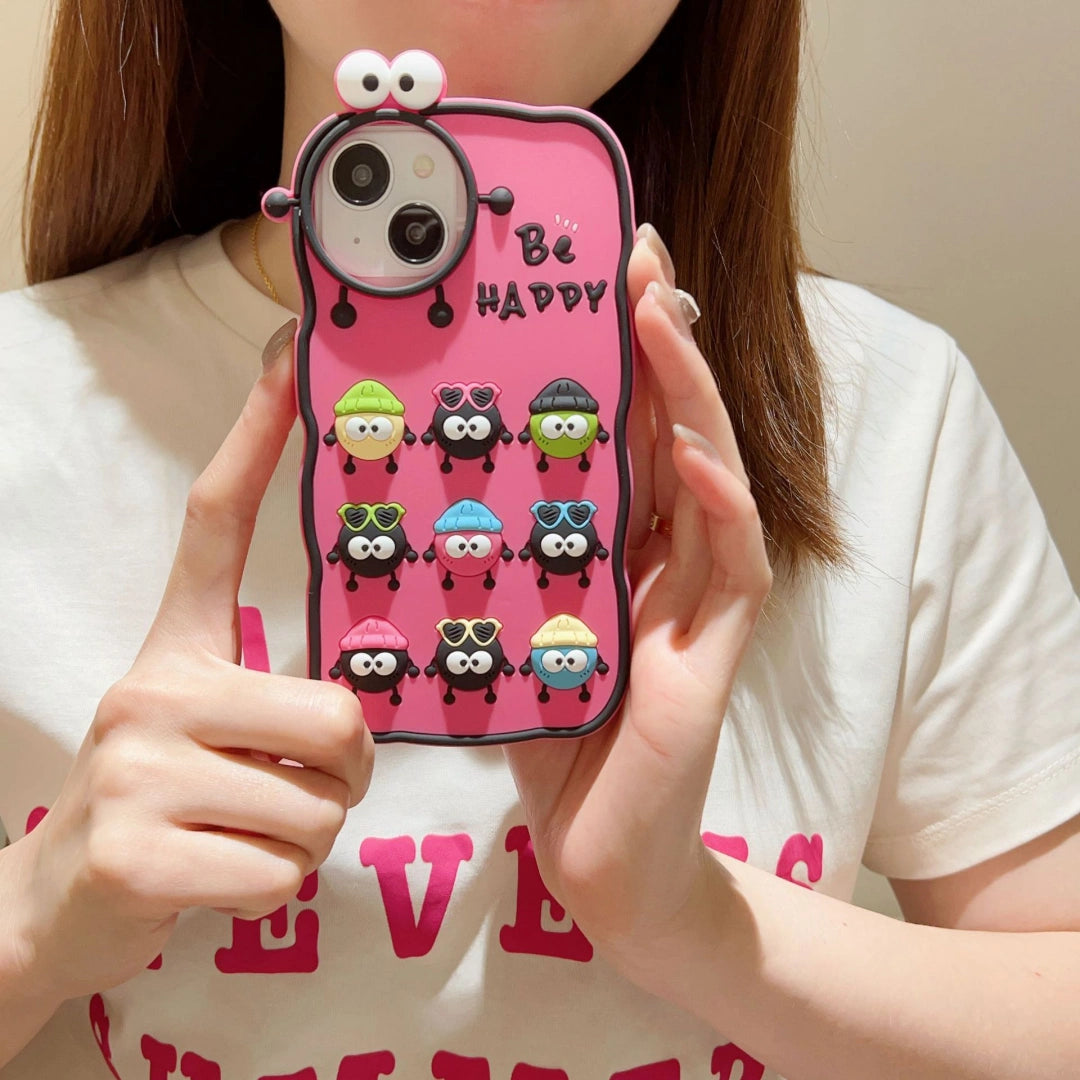 Ameigas Cute Soot Sprite Silicone iPhone Case – 3D Cartoon Soft Cover for iPhone 12–17 Pro Max, Full Protection
