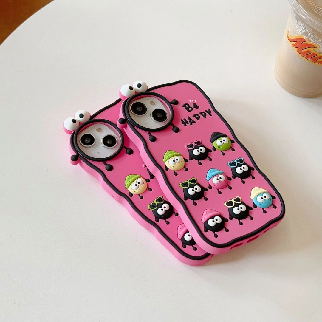 Ameigas Cute Soot Sprite Silicone iPhone Case – 3D Cartoon Soft Cover for iPhone 12–17 Pro Max, Full Protection