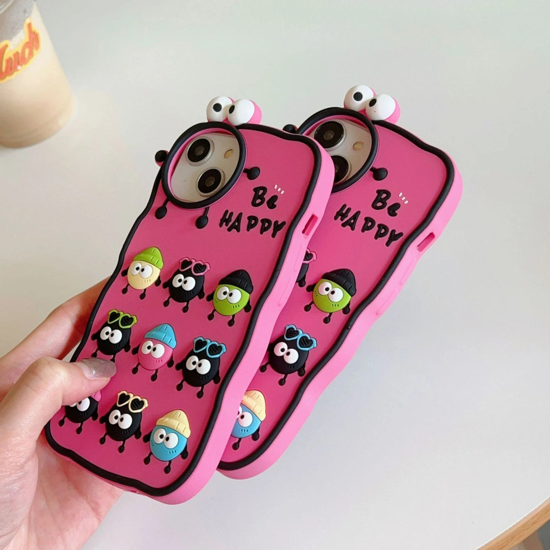 Ameigas Cute Soot Sprite Silicone iPhone Case – 3D Cartoon Soft Cover for iPhone 12–17 Pro Max, Full Protection