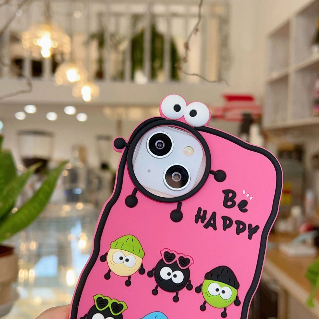 Ameigas Cute Soot Sprite Silicone iPhone Case – 3D Cartoon Soft Cover for iPhone 12–17 Pro Max, Full Protection