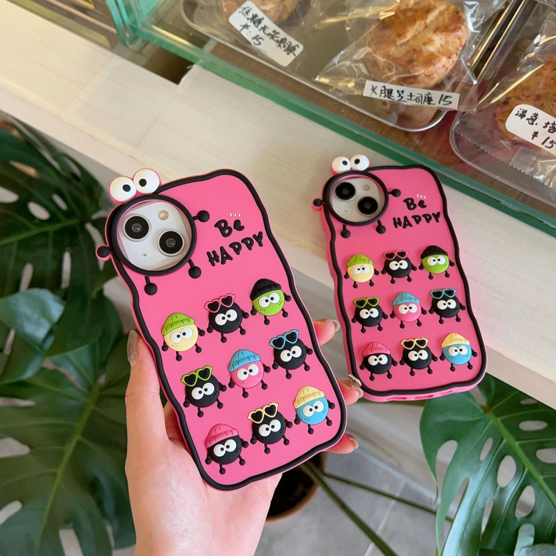 Ameigas Cute Soot Sprite Silicone iPhone Case – 3D Cartoon Soft Cover for iPhone 12–17 Pro Max, Full Protection