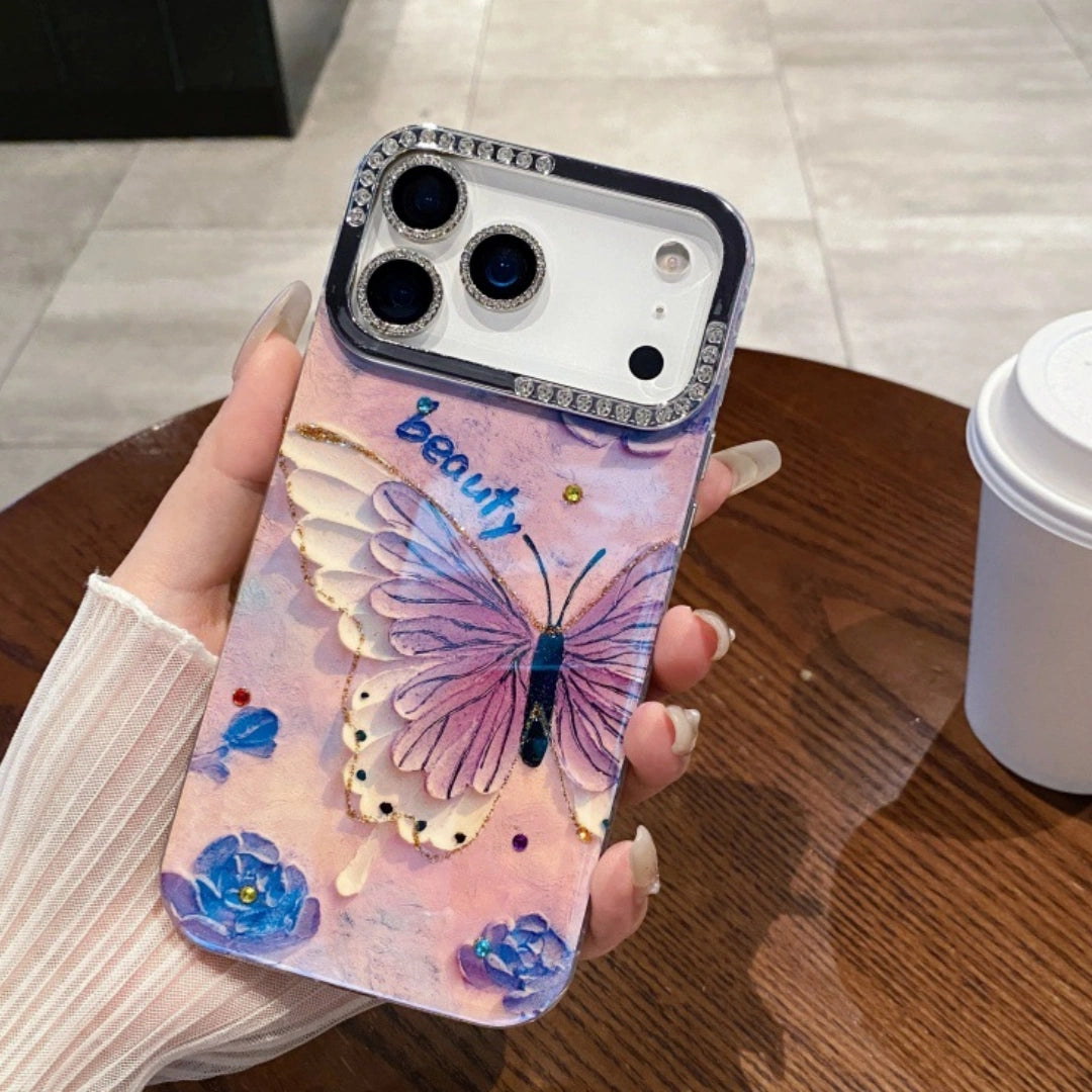 Ameigas Diamond Lens Frame Case — Blue Light Floral Luxury Design