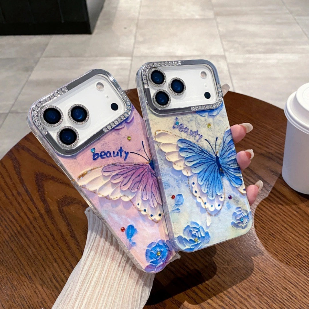 Ameigas Diamond Lens Frame Case — Blue Light Floral Luxury Design