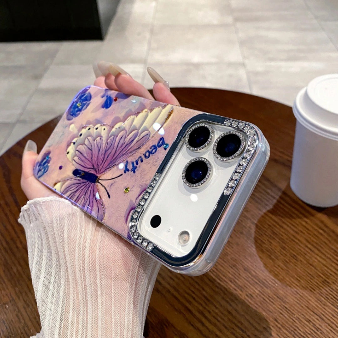 Ameigas Diamond Lens Frame Case — Blue Light Floral Luxury Design