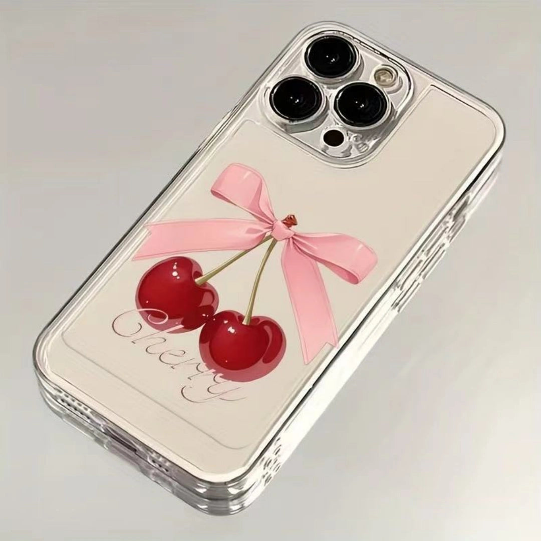 Ameigas Double Cherry Clear TPU Shockproof iPhone Case for iPhone 17 Pro Max