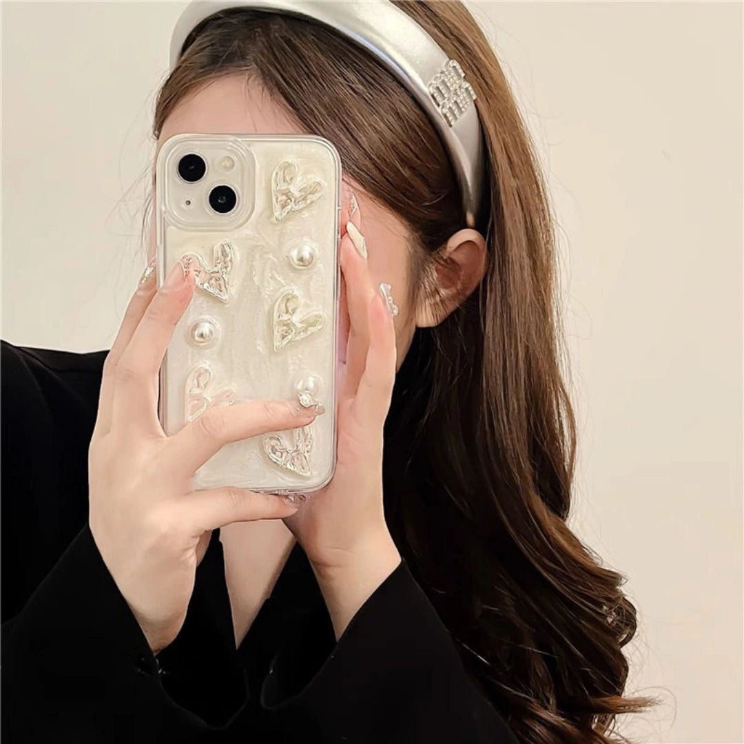 Ameigas Elegant Pearl Resin iPhone Case – Luxury Full Protection Hard Shell for iPhone