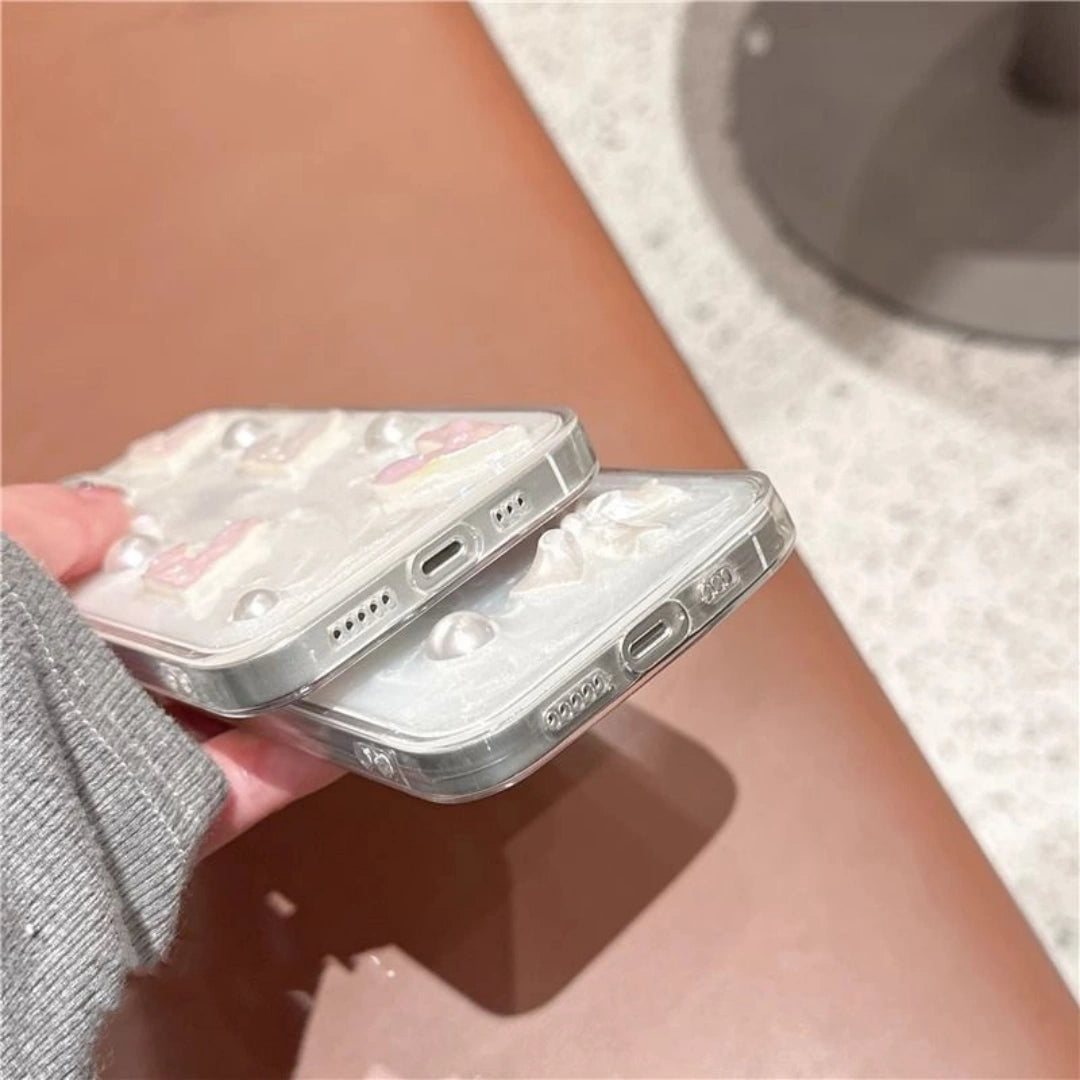 Ameigas Elegant Pearl Resin iPhone Case – Luxury Full Protection Hard Shell for iPhone