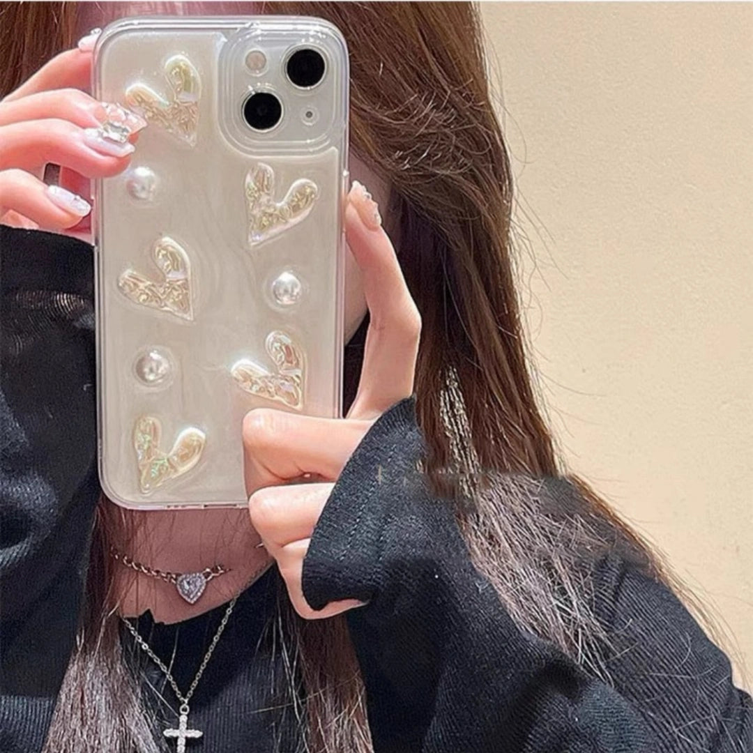 Ameigas Elegant Pearl Resin iPhone Case – Luxury Full Protection Hard Shell for iPhone