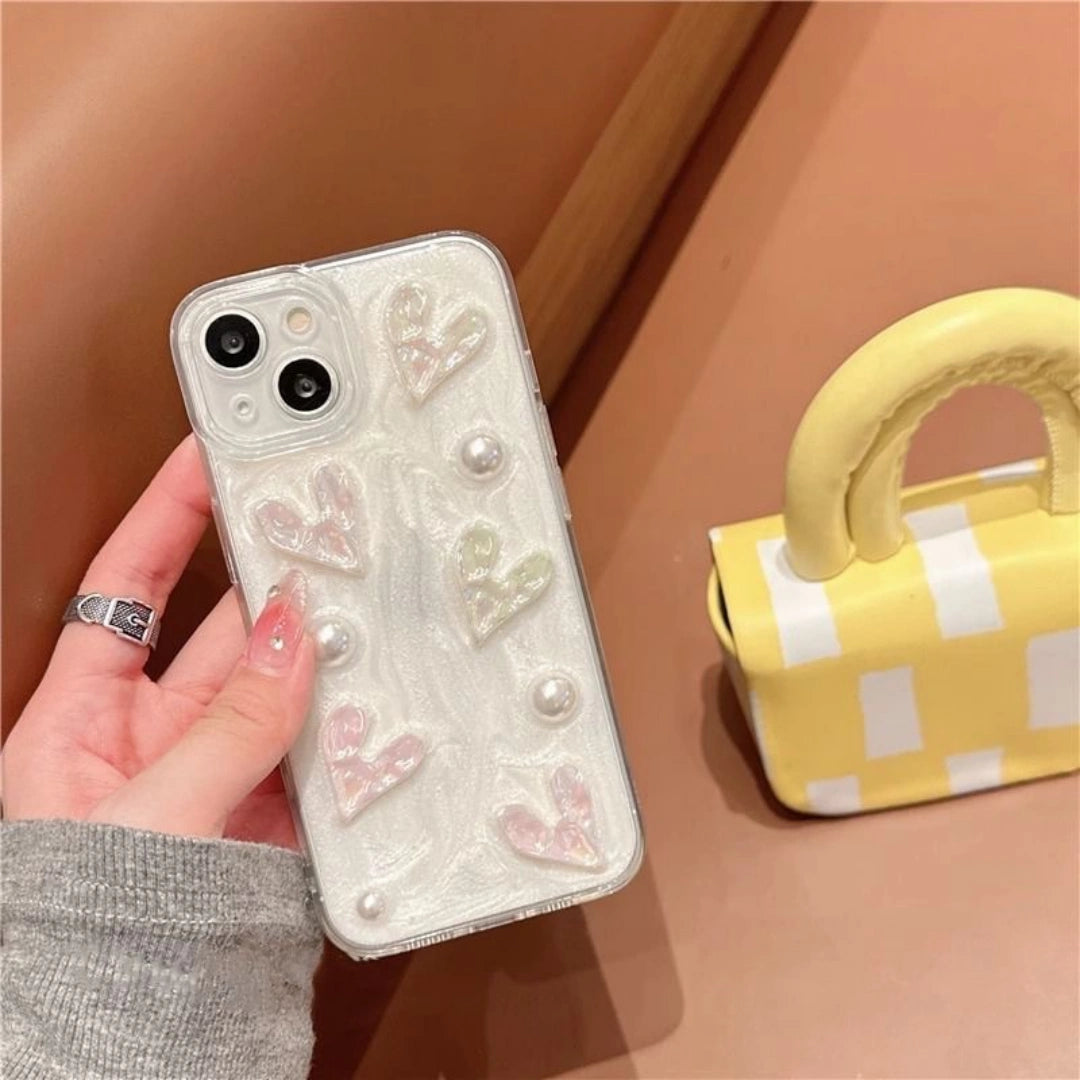 Ameigas Elegant Pearl Resin iPhone Case – Luxury Full Protection Hard Shell for iPhone