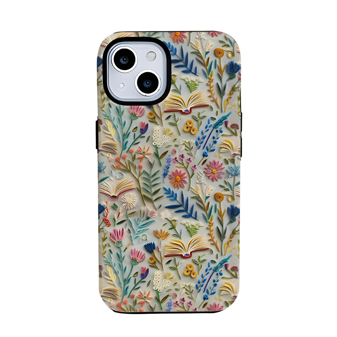 Ameigas Embroidery-Style Hard Film iPhone 16 Pro Max Case — Cute Floral & Cartoon Print, Shockproof Anti-Fingerprint Protective Cover for iPhone 15 / 14 Pro / 13