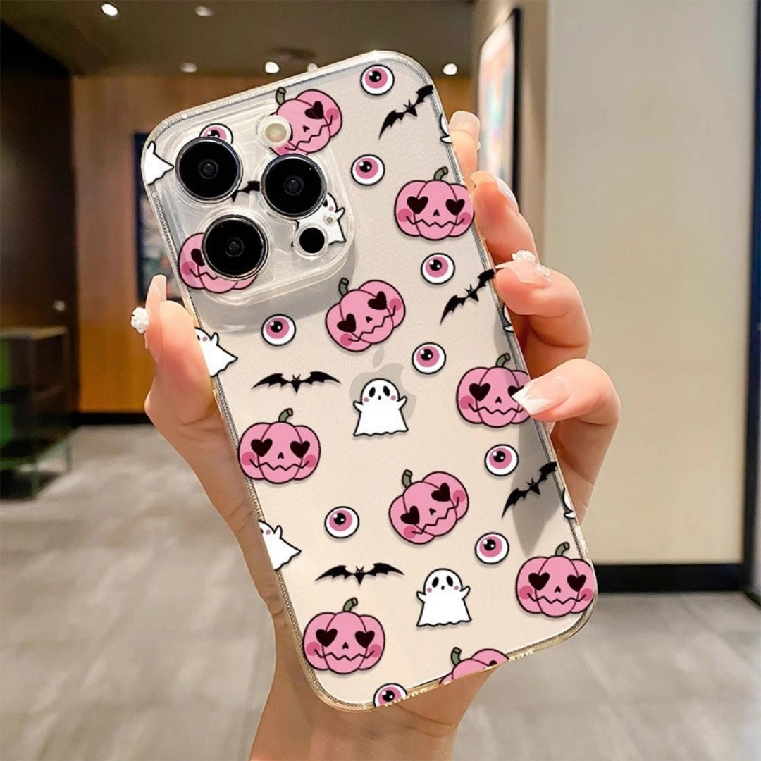 Ameigas Evil Pumpkin Halloween TPU Transparent iPhone 17 Pro Max Case Shockproof Spray Coating Cover for iPhone 16/15/14