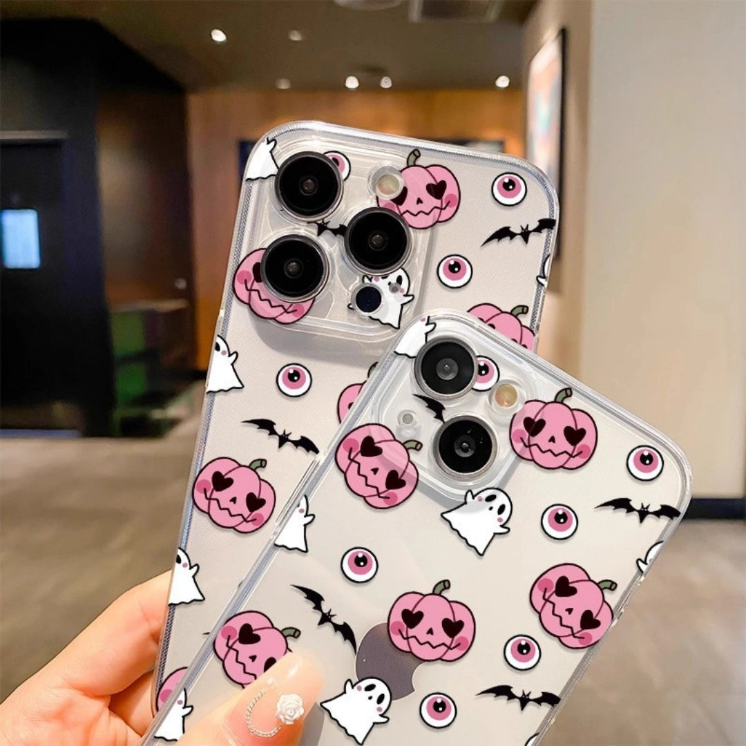 Ameigas Evil Pumpkin Halloween TPU Transparent iPhone 17 Pro Max Case Shockproof Spray Coating Cover for iPhone 16/15/14