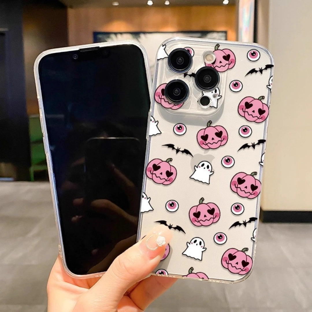 Ameigas Evil Pumpkin Halloween TPU Transparent iPhone 17 Pro Max Case Shockproof Spray Coating Cover for iPhone 16/15/14