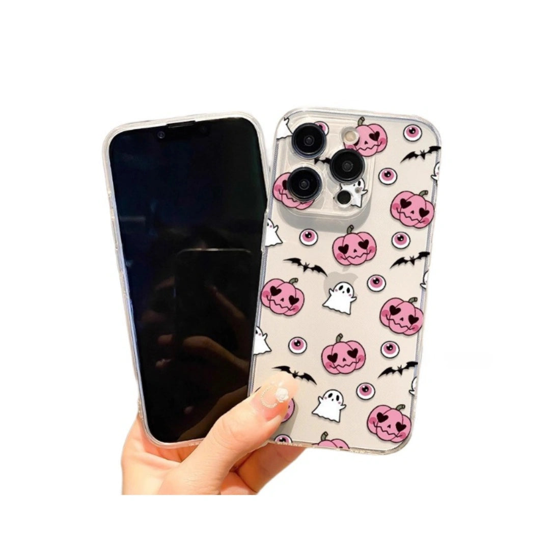 Ameigas Evil Pumpkin Halloween TPU Transparent iPhone 17 Pro Max Case Shockproof Spray Coating Cover for iPhone 16/15/14