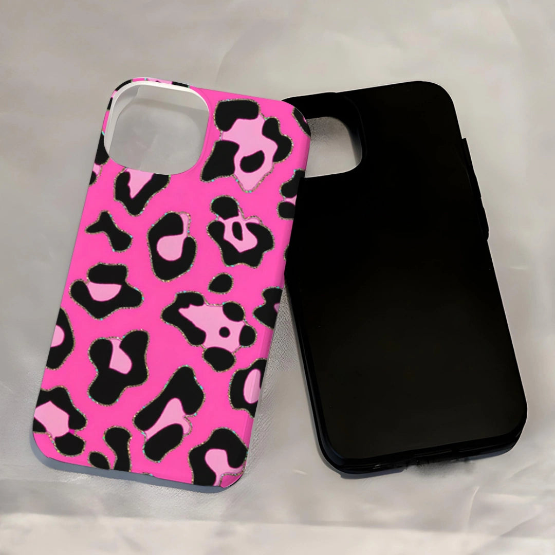 Ameigas Glitter Leopard Print iPhone Case for iPhone 17 Pro Max / 16 Pro Max — Hot Transfer Hard Film Case, Shockproof & Anti-Scratch