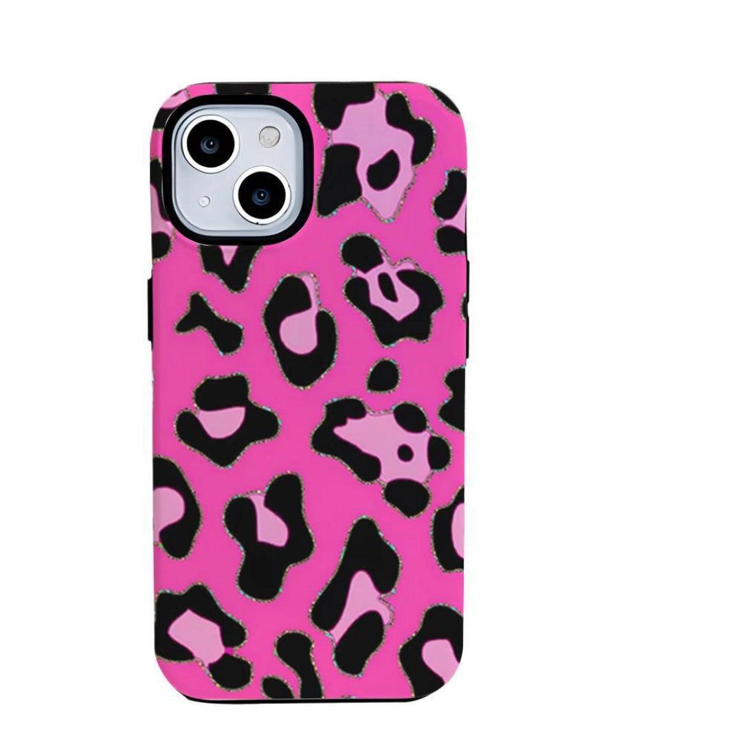 Ameigas Glitter Leopard Print iPhone Case for iPhone 17 Pro Max / 16 Pro Max — Hot Transfer Hard Film Case, Shockproof & Anti-Scratch