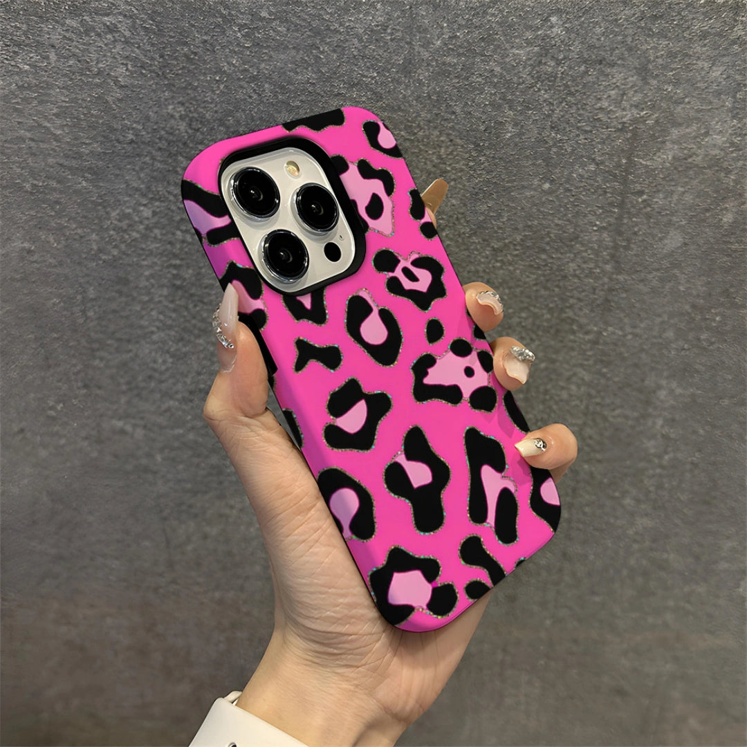Ameigas Glitter Leopard Print iPhone Case for iPhone 17 Pro Max / 16 Pro Max — Hot Transfer Hard Film Case, Shockproof & Anti-Scratch