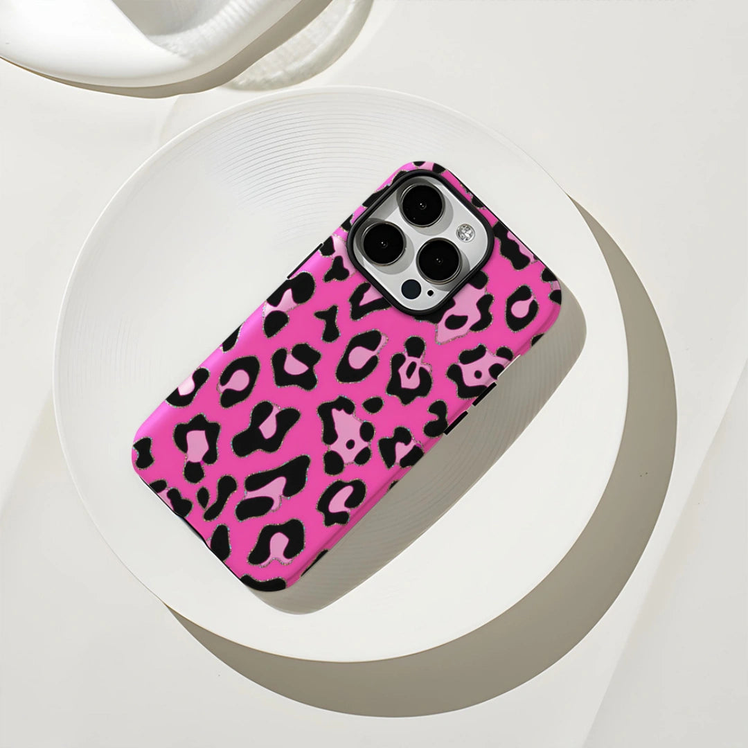 Ameigas Glitter Leopard Print iPhone Case for iPhone 17 Pro Max / 16 Pro Max — Hot Transfer Hard Film Case, Shockproof & Anti-Scratch