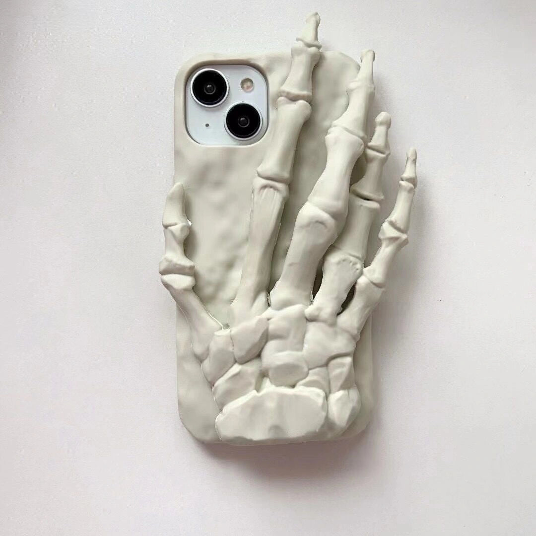 Ameigas Halloween Skeleton Hand Silicone iPhone 17/16/15/14 Pro Max/11 Case with Invisible Stand Shockproof Soft Cover