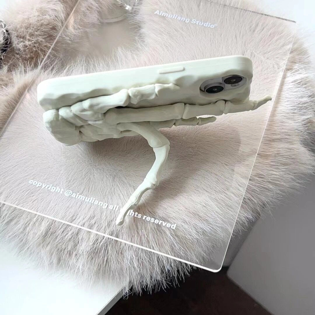 Ameigas Halloween Skeleton Hand Silicone iPhone 17/16/15/14 Pro Max/11 Case with Invisible Stand Shockproof Soft Cover