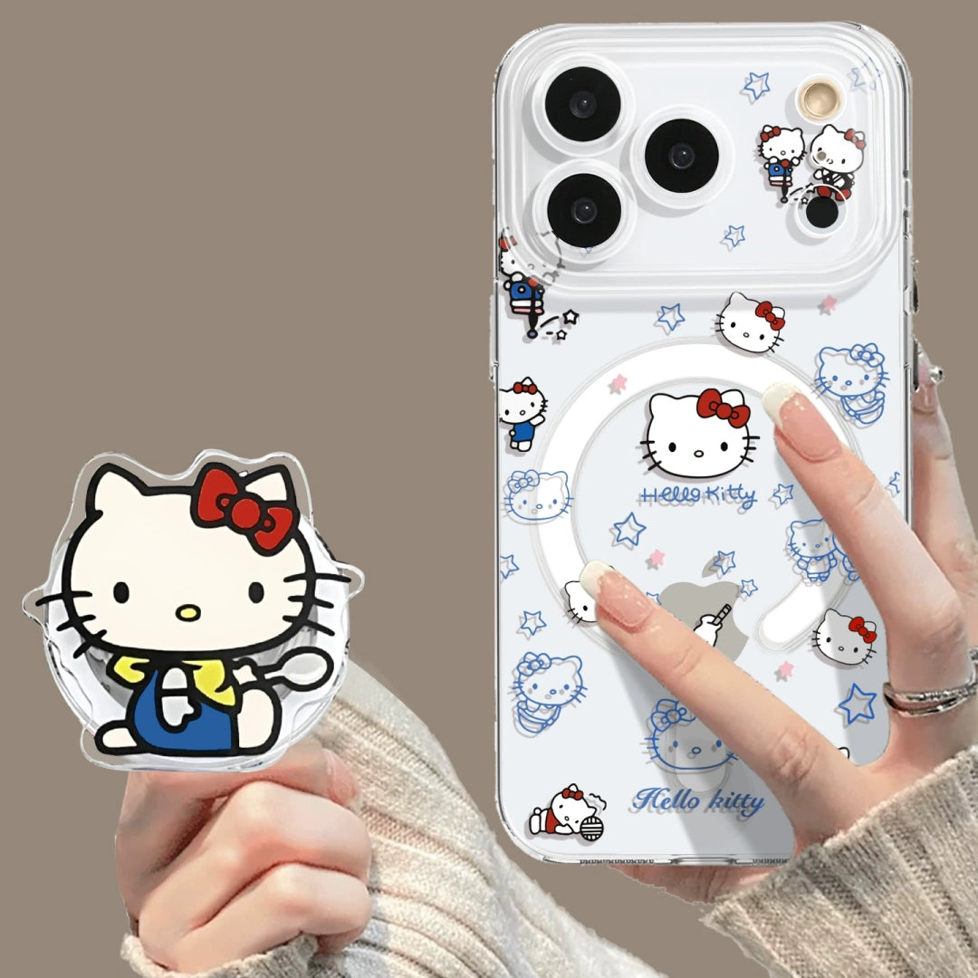 Ameigas Hello Kitty Clear Magnetic Case for iPhone 17 Pro/17 Max | Cute Cartoon Stand Cover, Shockproof & Stylish