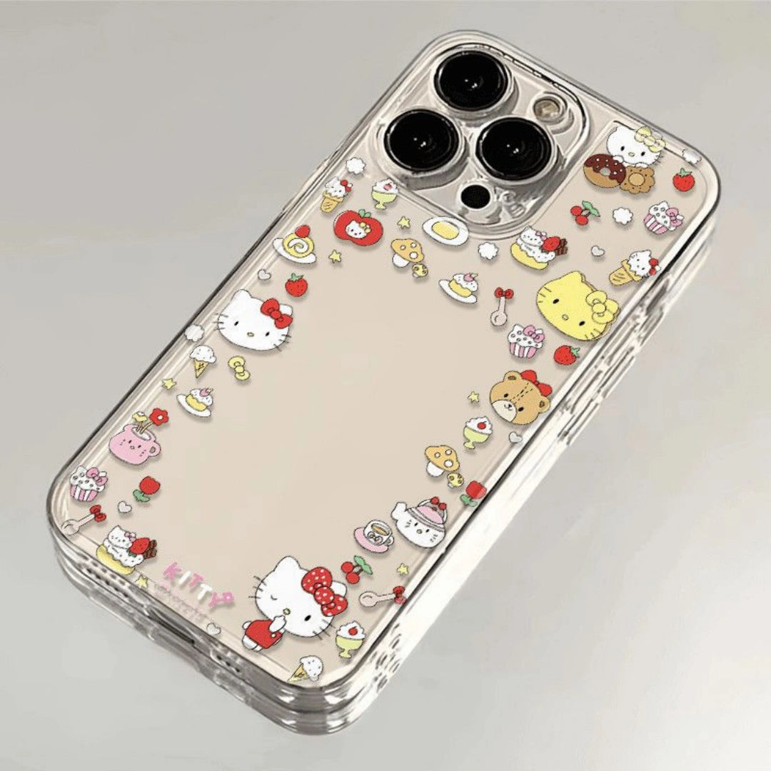 Ameigas INS Style Transparent Hello Kitty iPhone Case – Soft Silicone Full Cover for iPhone 12–17 Plus