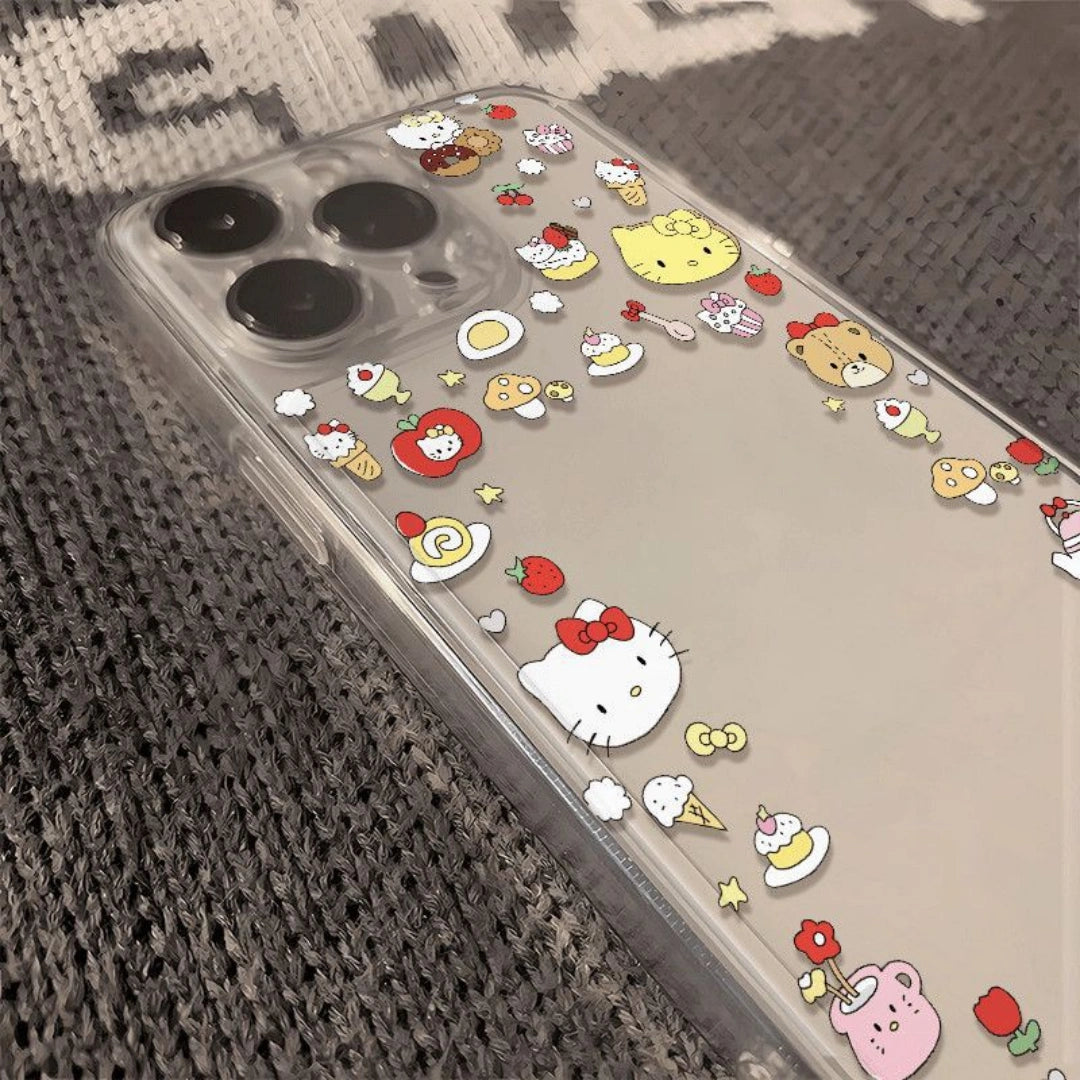 Ameigas INS Style Transparent Hello Kitty iPhone Case – Soft Silicone Full Cover for iPhone 12–17 Plus