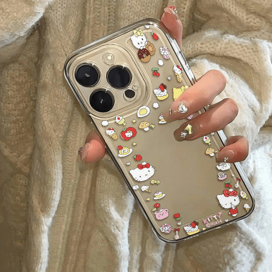 Ameigas INS Style Transparent Hello Kitty iPhone Case – Soft Silicone Full Cover for iPhone 12–17 Plus