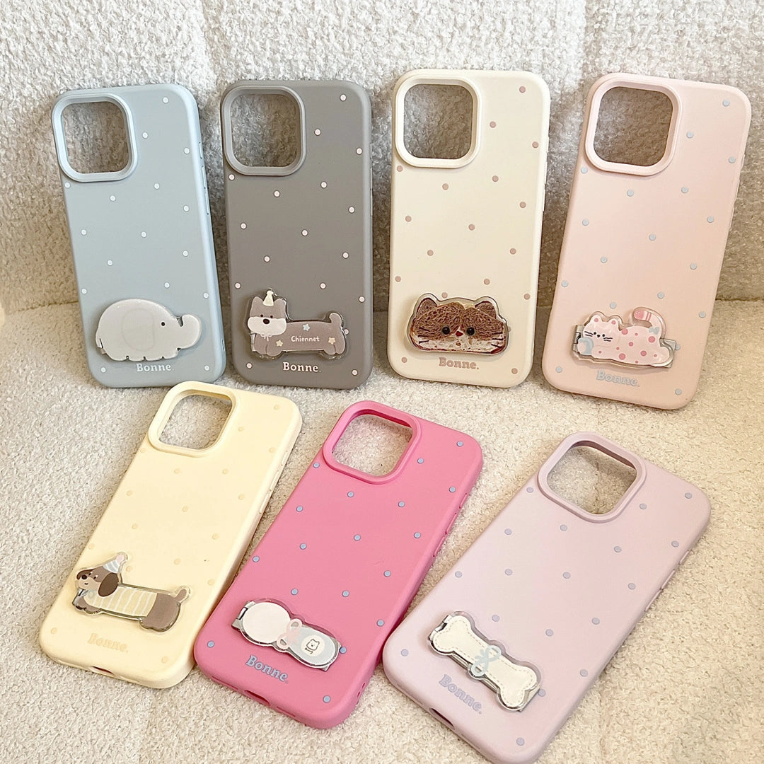 Ameigas Korean INS-Style Cute Pet iPhone Case – Polka Dot Soft Cover with Stand