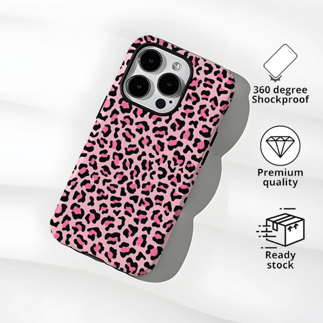 Ameigas Leopard Print iPhone Case for iPhone 17 / 13 Pro — Trendy Double-Layer Hard Film Cover, Shockproof & Anti-Scratch Protective Shell