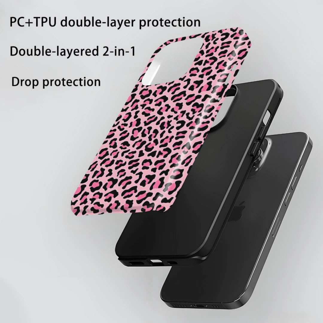 Ameigas Leopard Print iPhone Case for iPhone 17 / 13 Pro — Trendy Double-Layer Hard Film Cover, Shockproof & Anti-Scratch Protective Shell